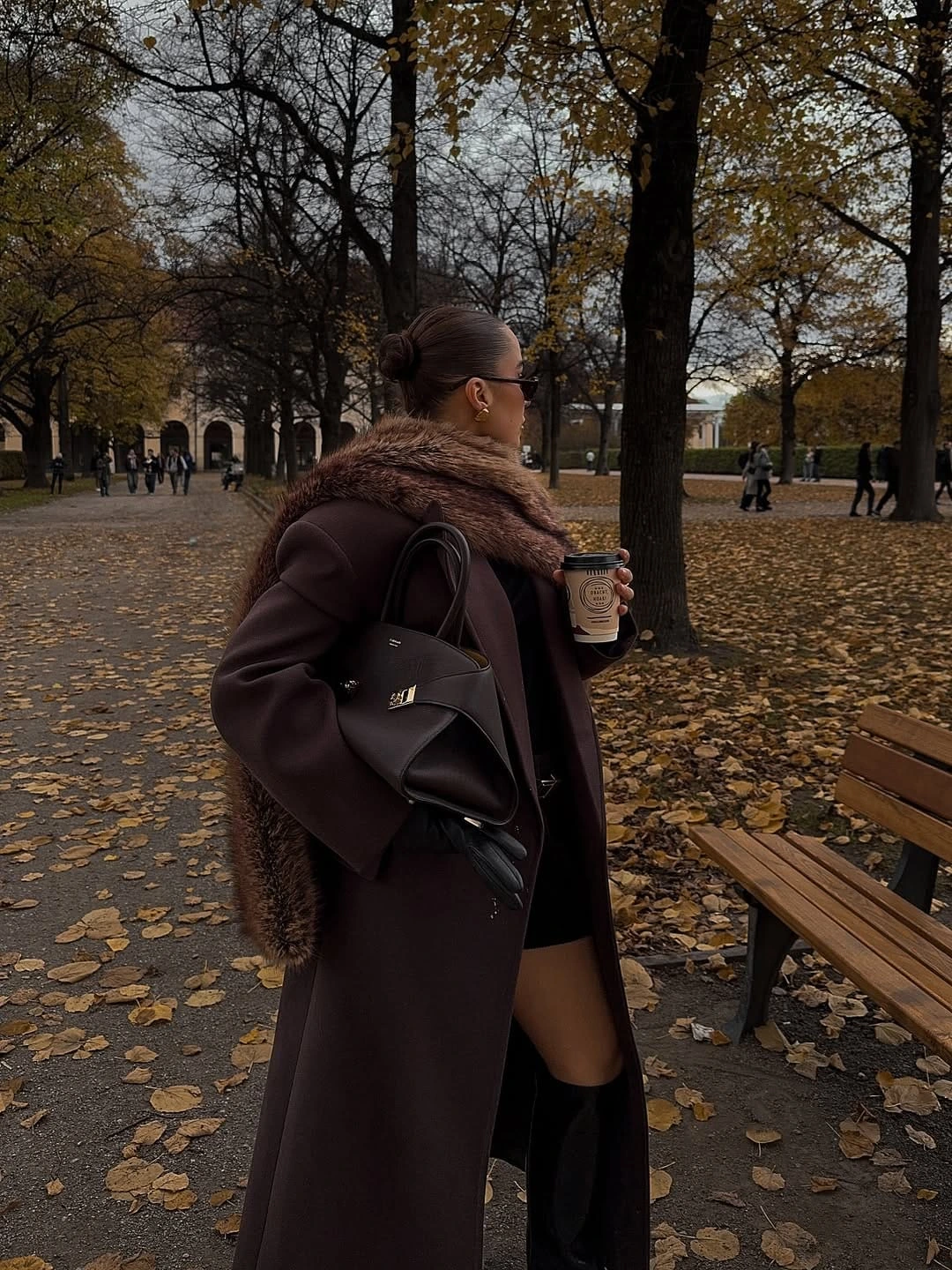 23- Chocolate Coat with Faux-Fur Collar