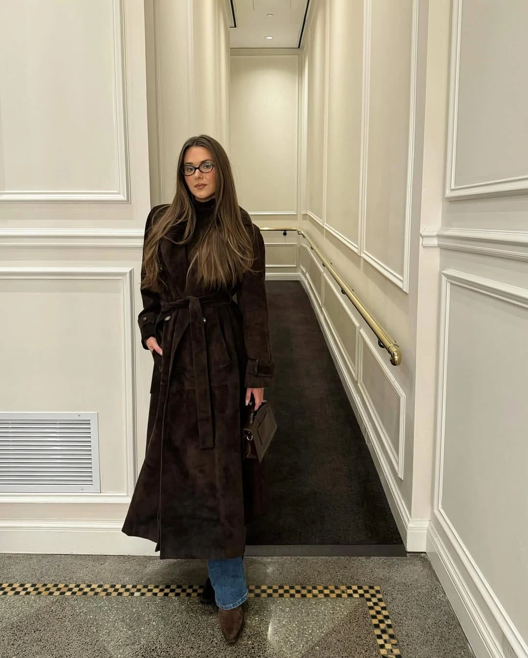17- Chocolate Suede Belted Coat