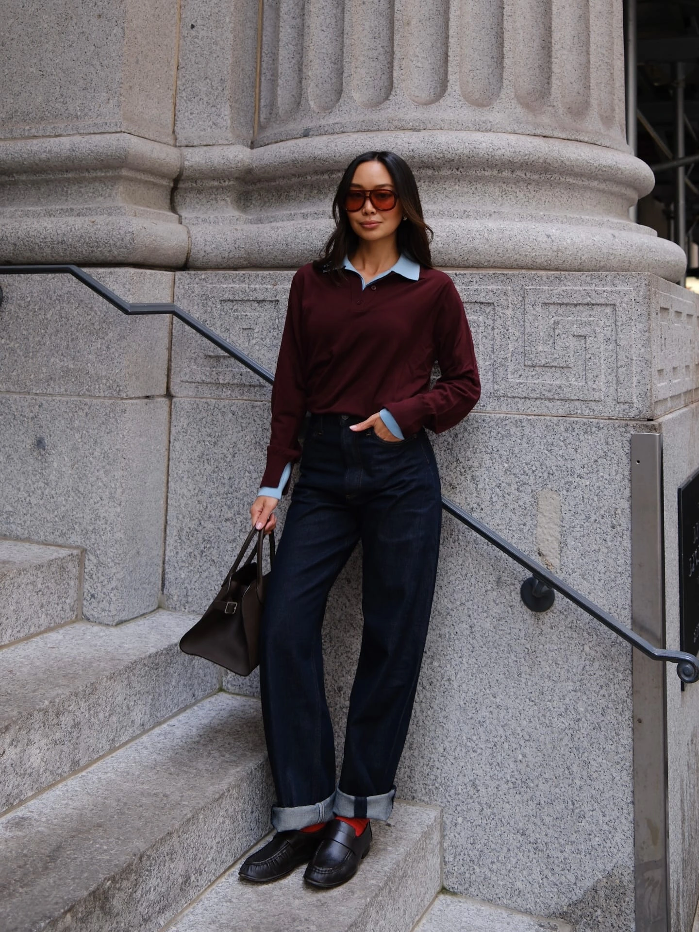 25- Contrast-Collar Polo With Raw Denim