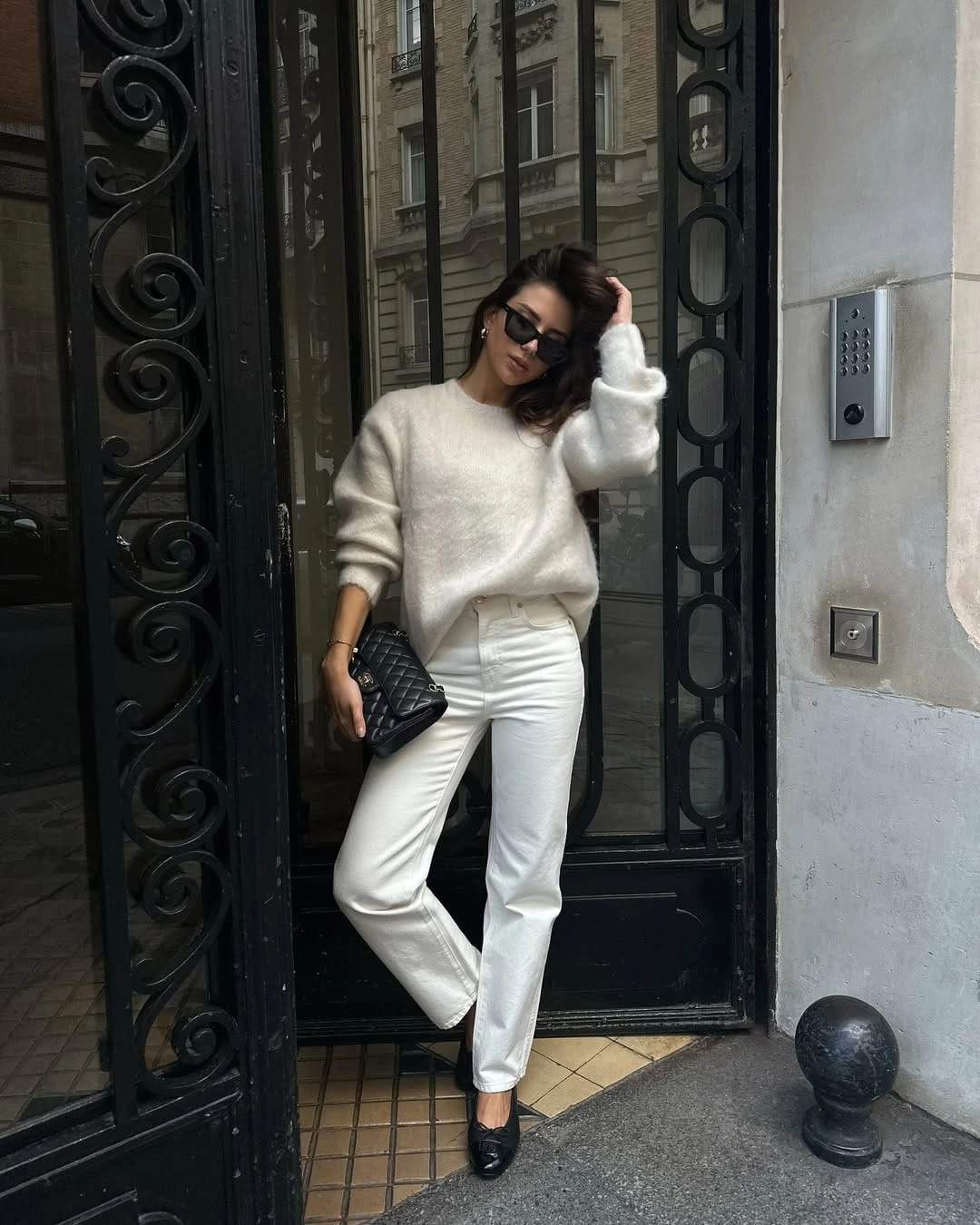 11- Cozy Cream Sweater and White Jeans