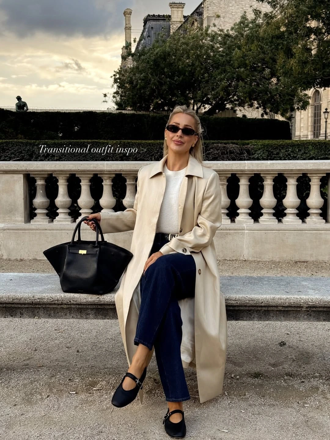 9- Cream Knit, Trench, and Dark Denim