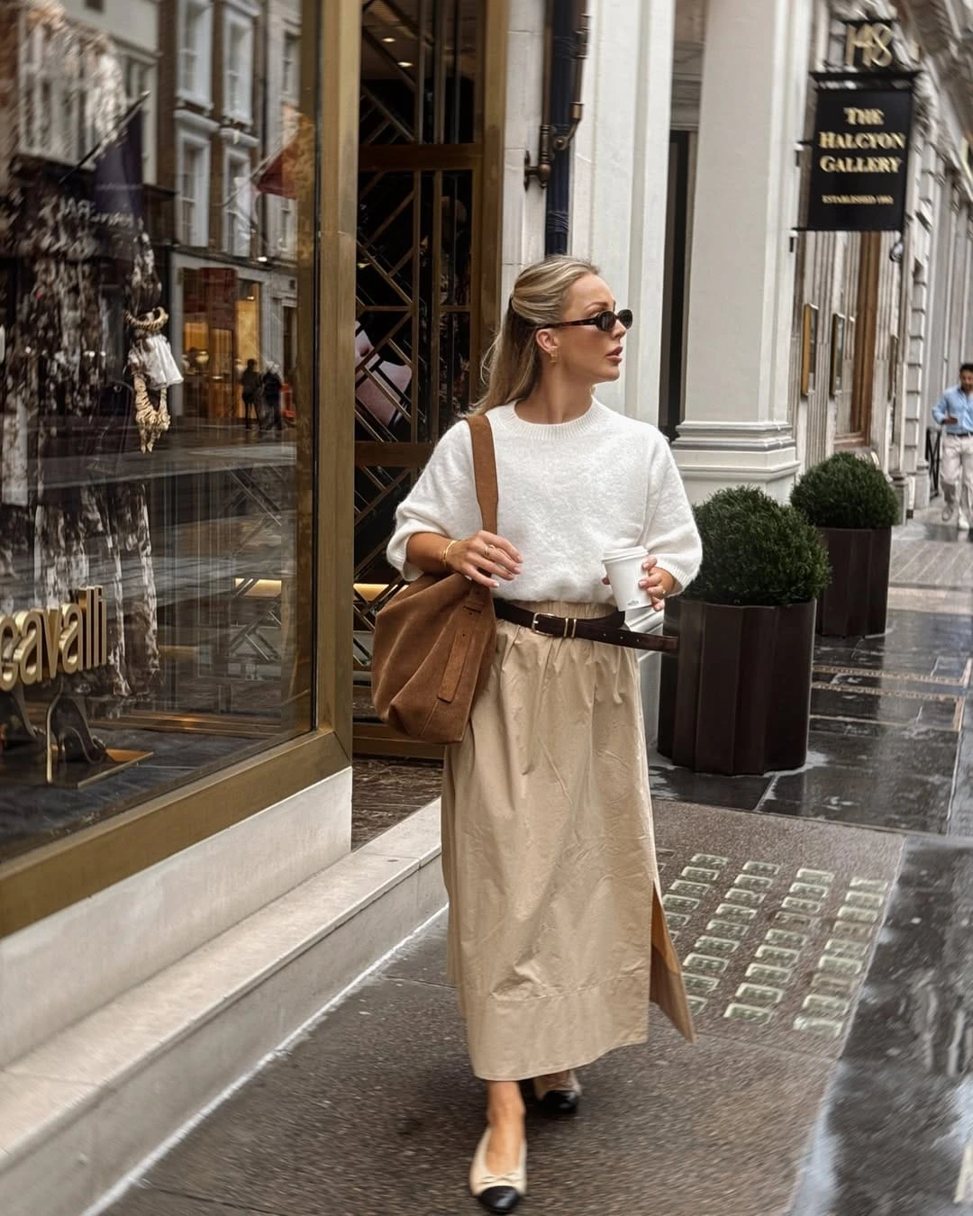 16- Cream Knit with a Beige Maxi Skirt