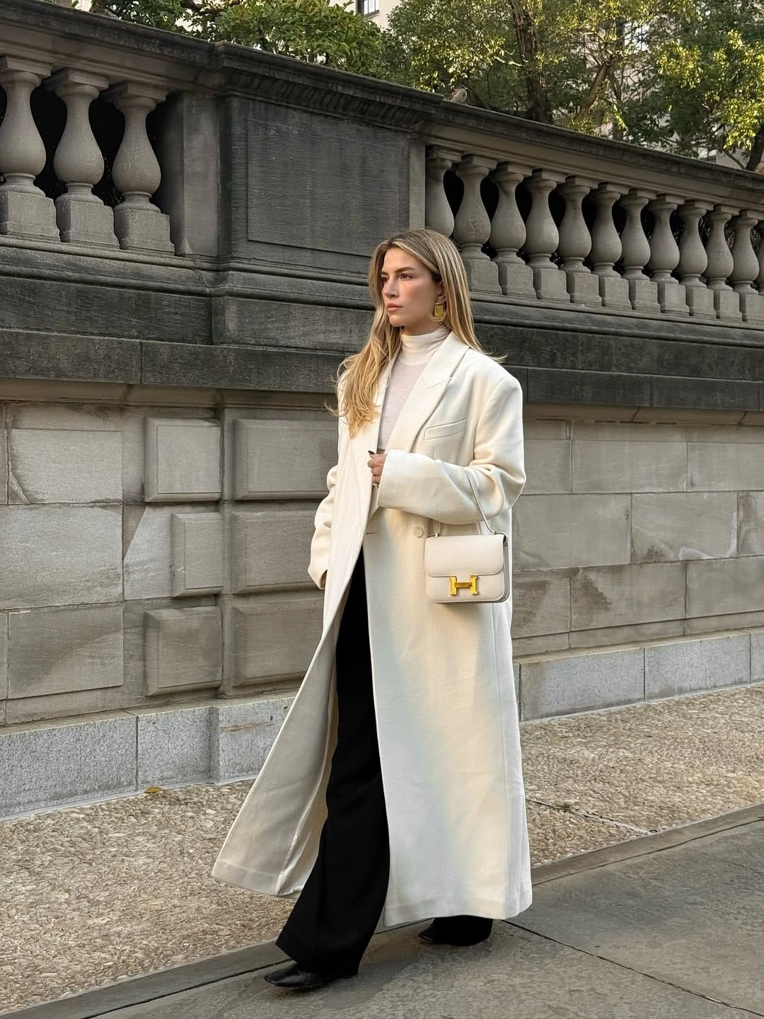 2- Cream Turtleneck and Ivory Coat