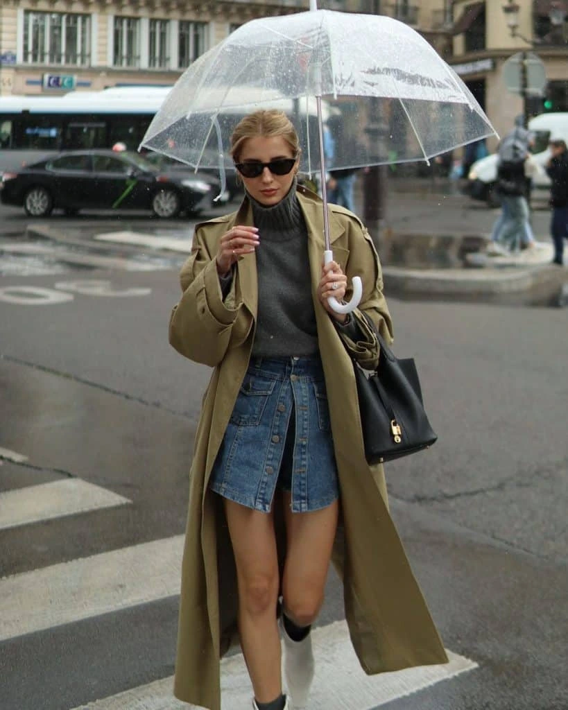 3- Denim Mini with a Long Trench