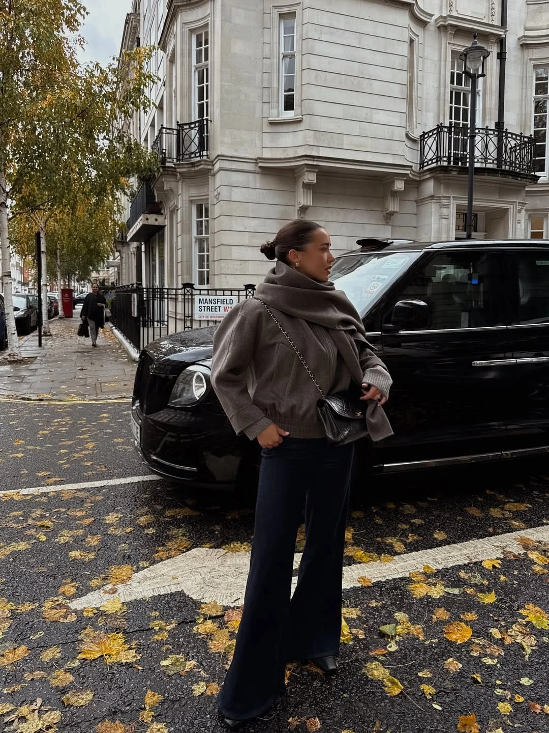 10- Grey Jacket with a Chunky Scarf