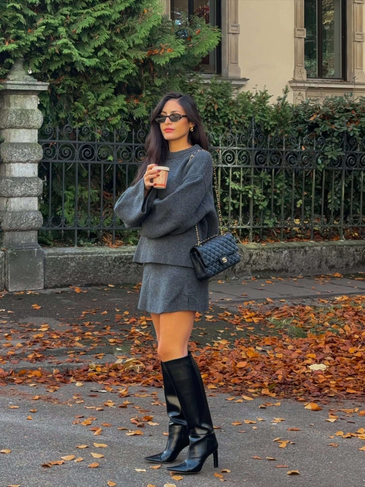 10- Grey Knit Set with Knee Boots