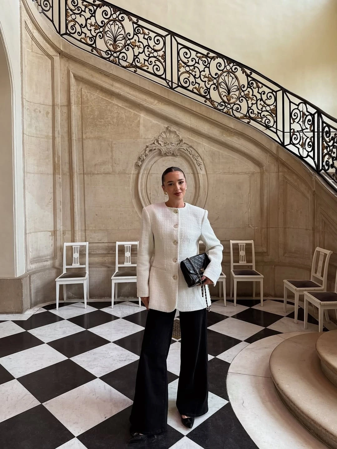 5- Ivory Jacket and Wide-Leg Black Trousers