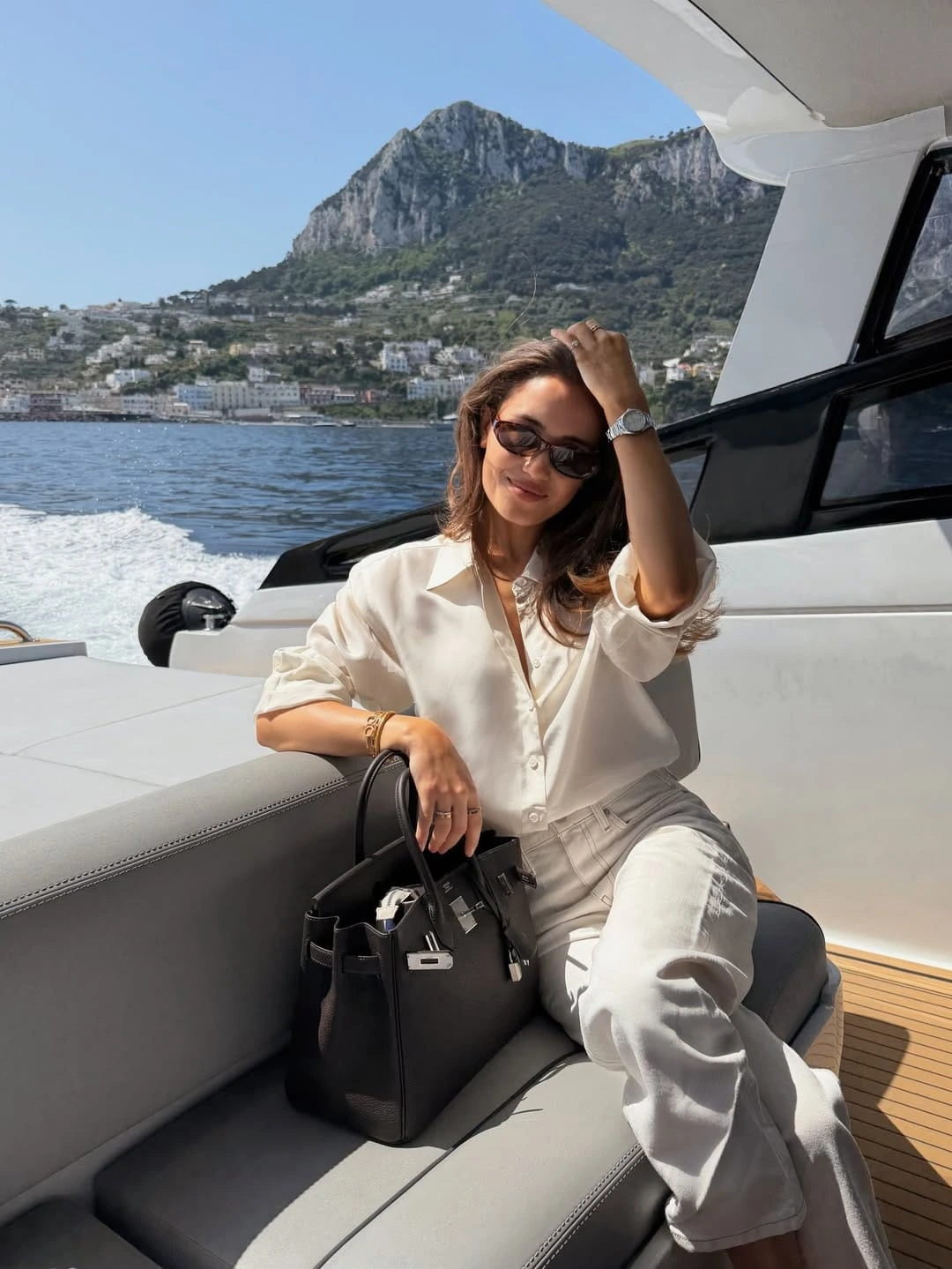 3- Ivory Silk Shirt with Wide-Leg Trousers