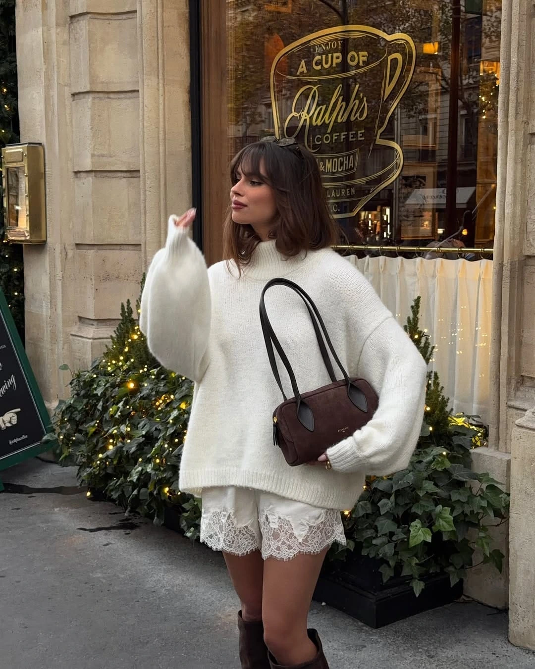 7- Ivory Sweater and Lace-Trim Shorts