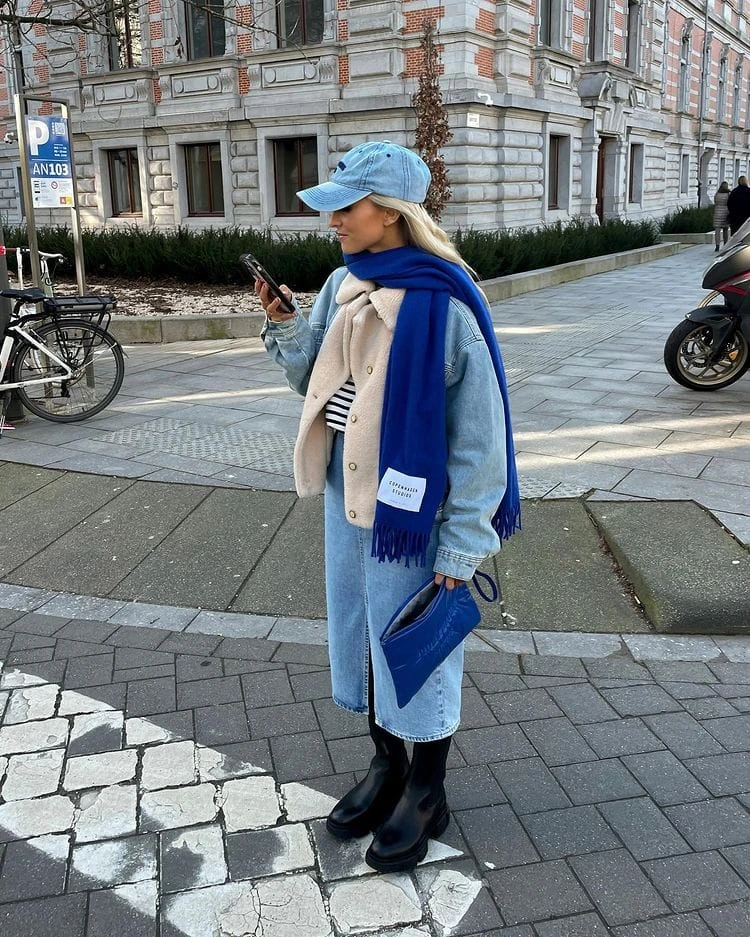 17- Light-Wash Denim and a Flowing Maxi Skirt