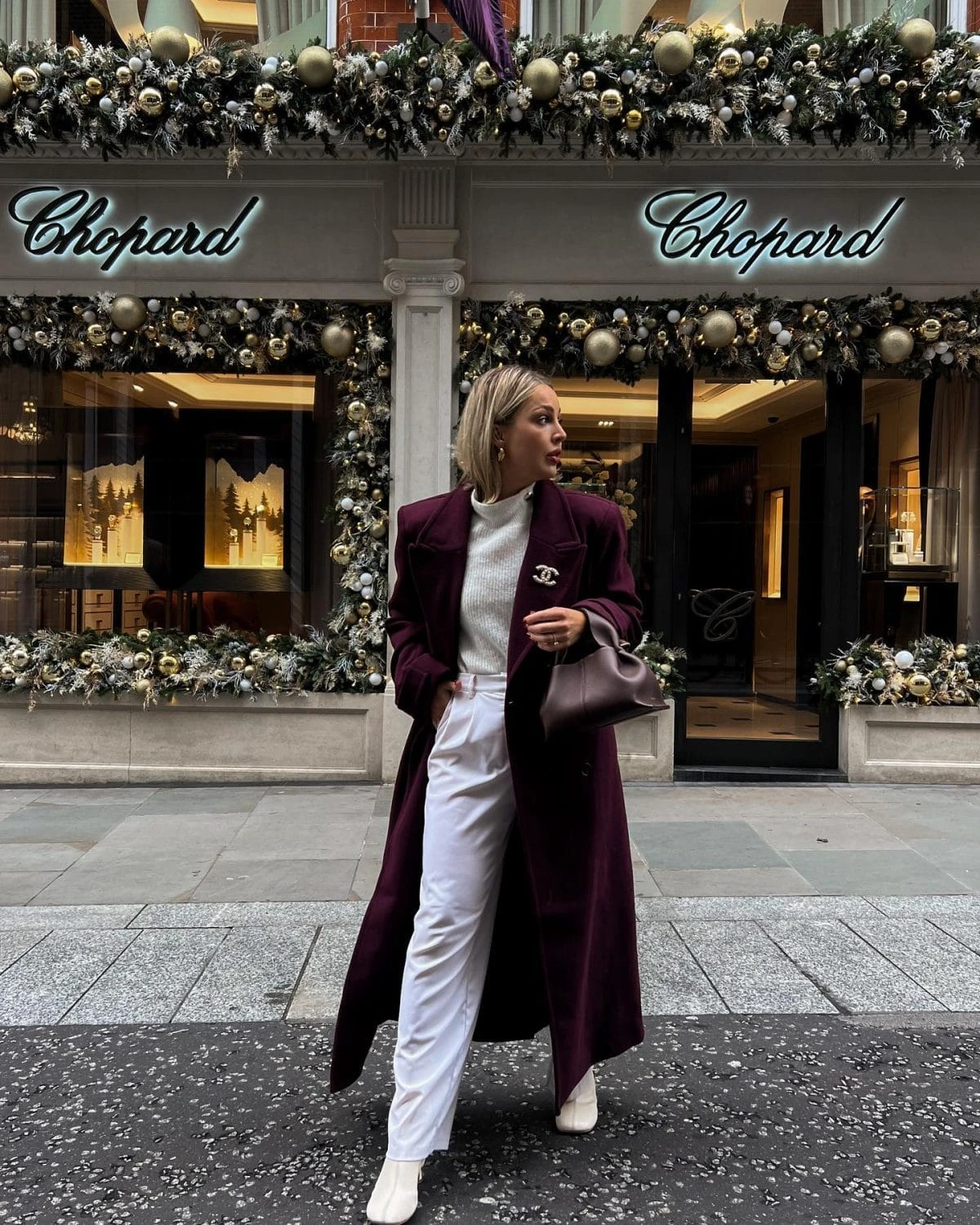 12- Long Burgundy Coat With White