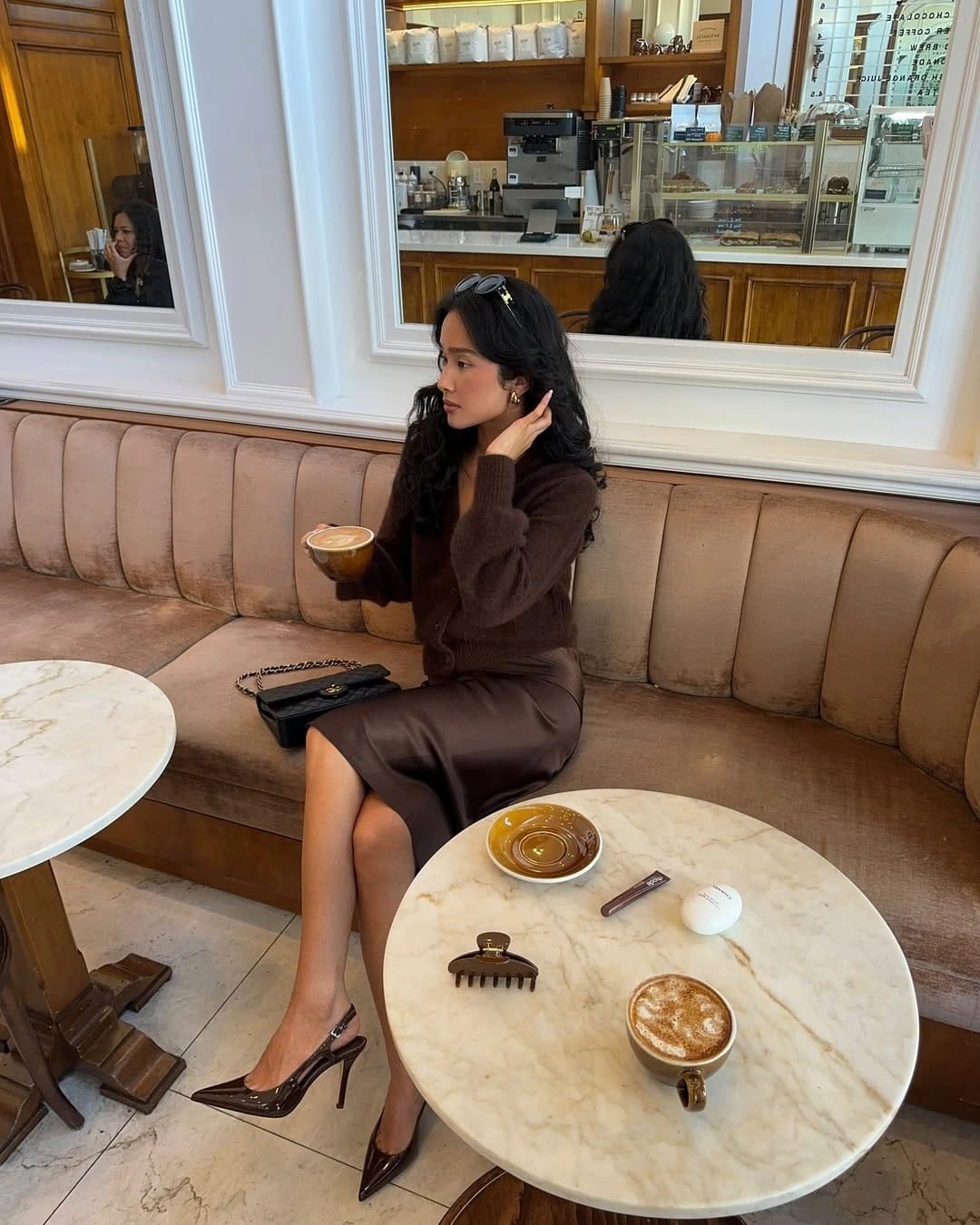 1- Mocha Knit and Satin Skirt