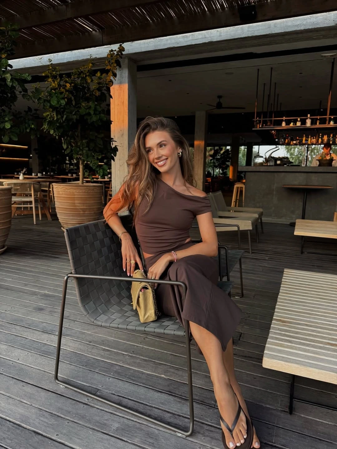 8- Mocha Off-Shoulder Midi