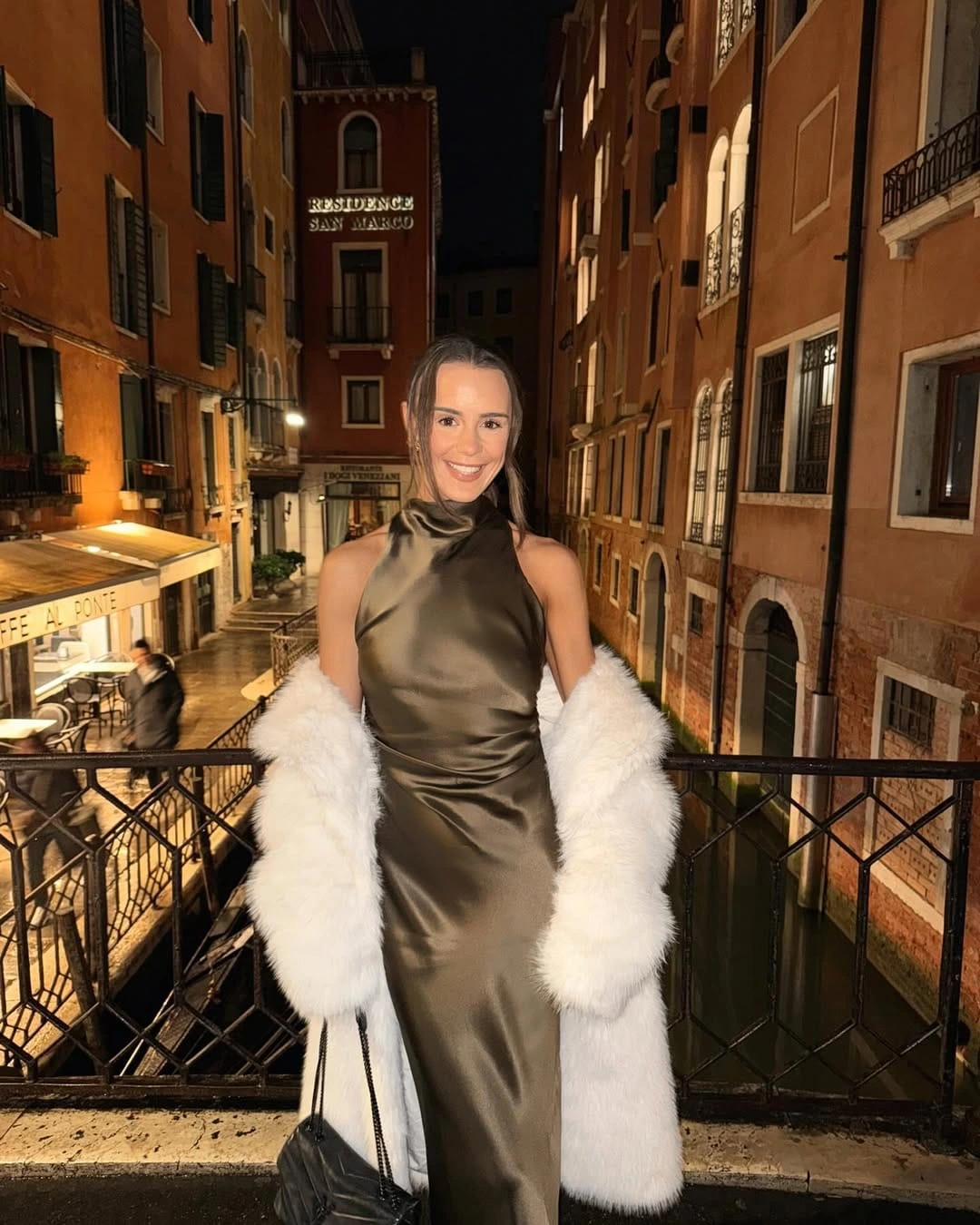 9- Olive Satin with White Faux Fur