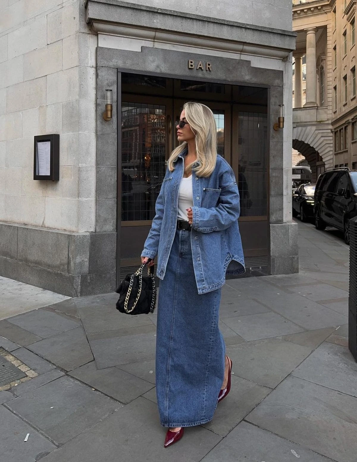 14- Oversized Shirt and Denim Maxi Skirt