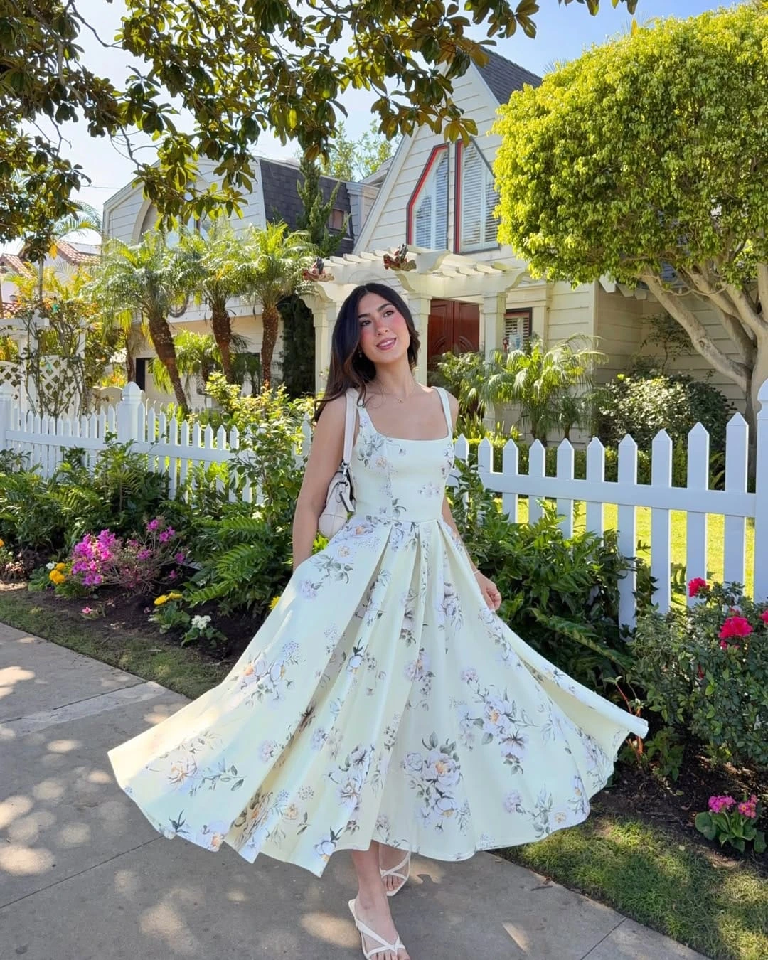 20- Pale Yellow Floral Circle Skirt Midi