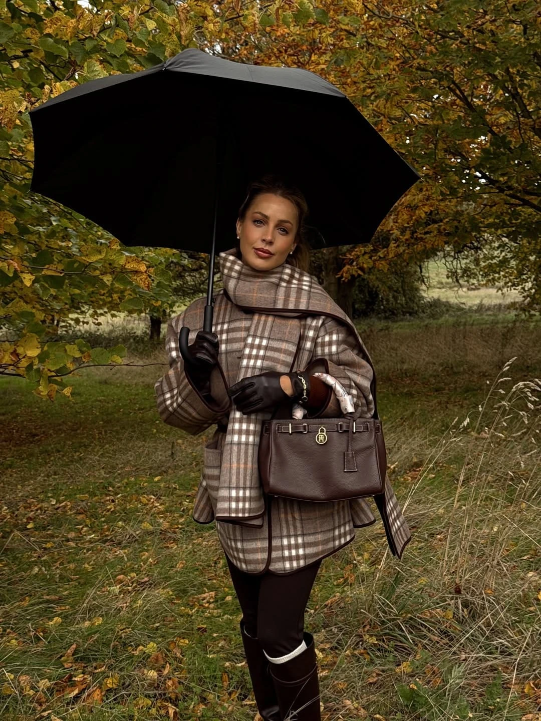 22- Plaid Cape Coat with a Matching Scarf