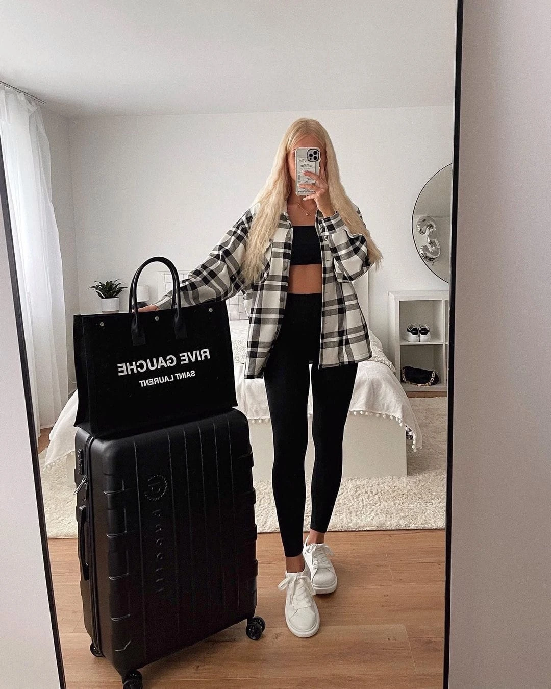 2- Plaid Shirt and Black Leggings
