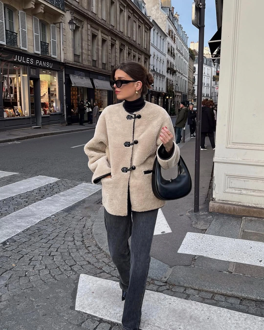 22- Plush Toggle Coat and Washed Black Denim