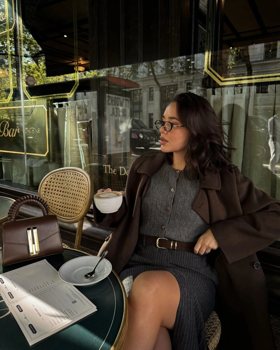 14- Ribbed Cardigan Dress with a Coffee-Brown Coat