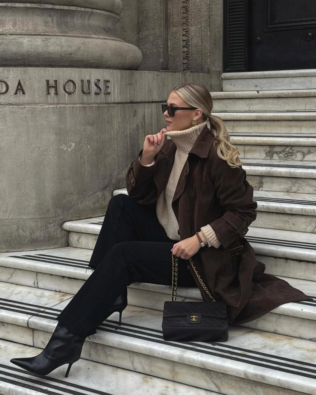 19- Rich Brown Trench with Cream Knit
