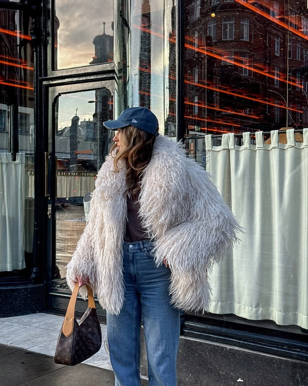 2- Shaggy Coat with Relaxed Denim