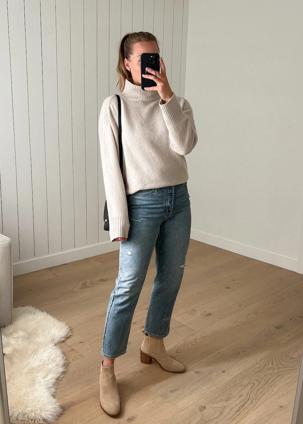 11- Shearling Jacket, Tights, and Chelsea Boots