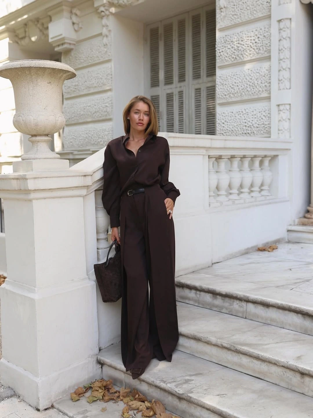 1- Silky Mocha Shirt and Trousers