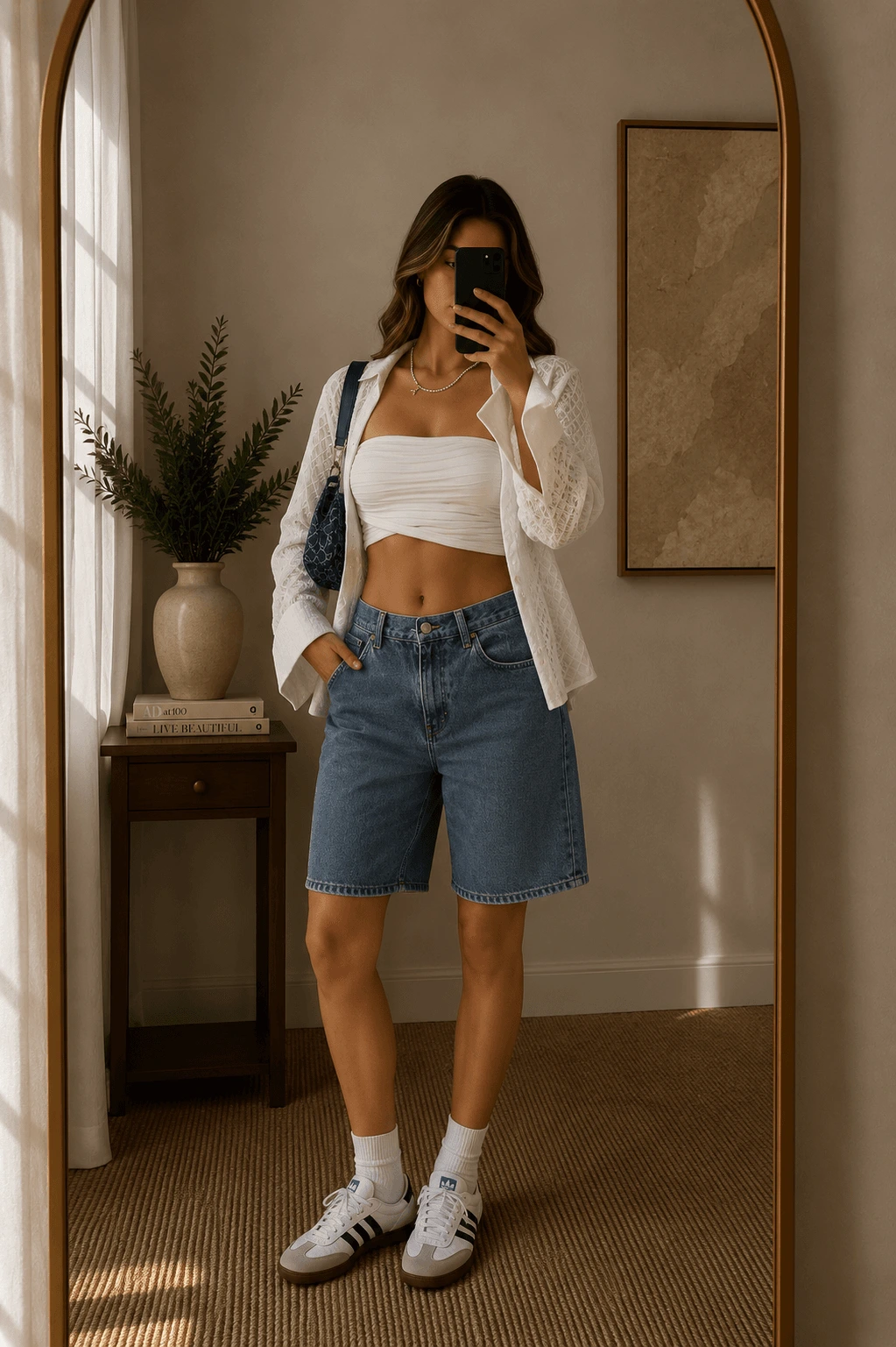 10- Strapless White Top and Long Jorts