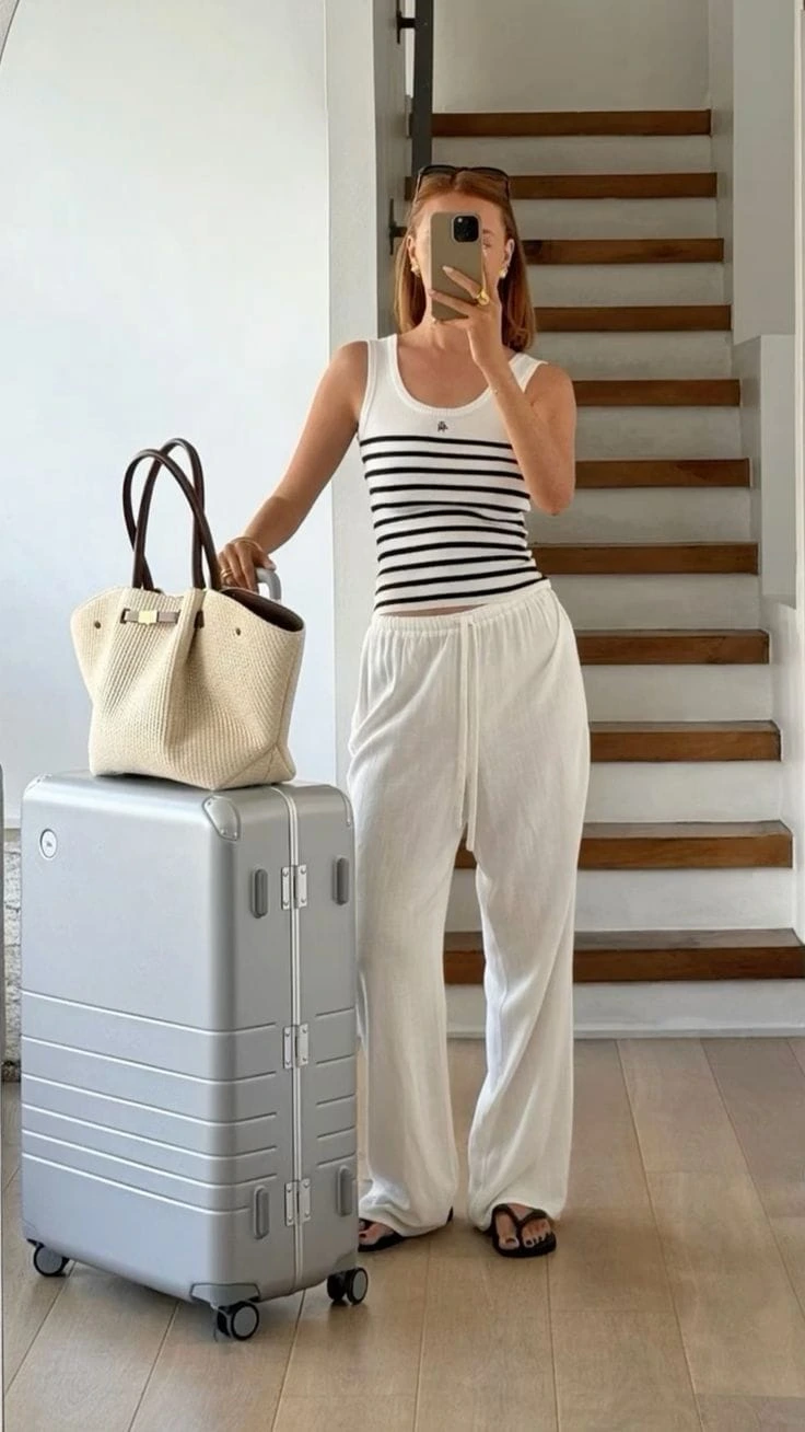 9- Striped Tank and White Drawstring Pants