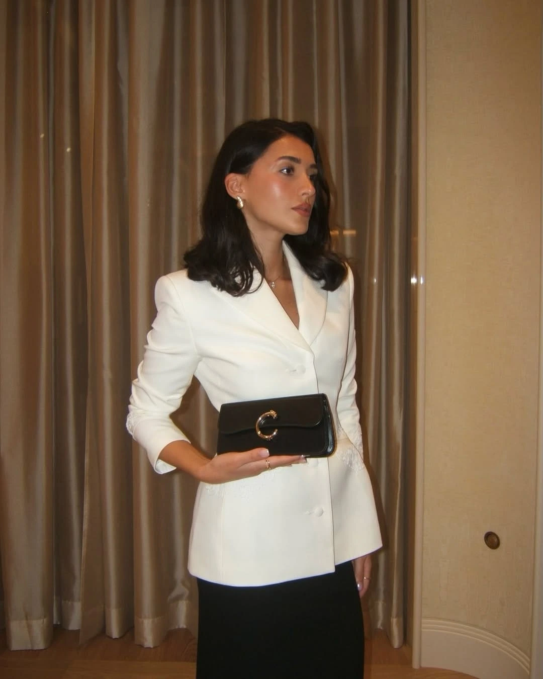 3- White Blazer and Black Maxi Skirt