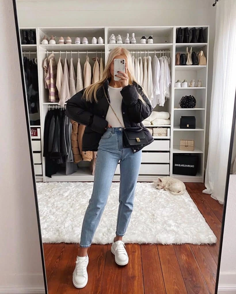 12- White Bodysuit and Puffer Jacket