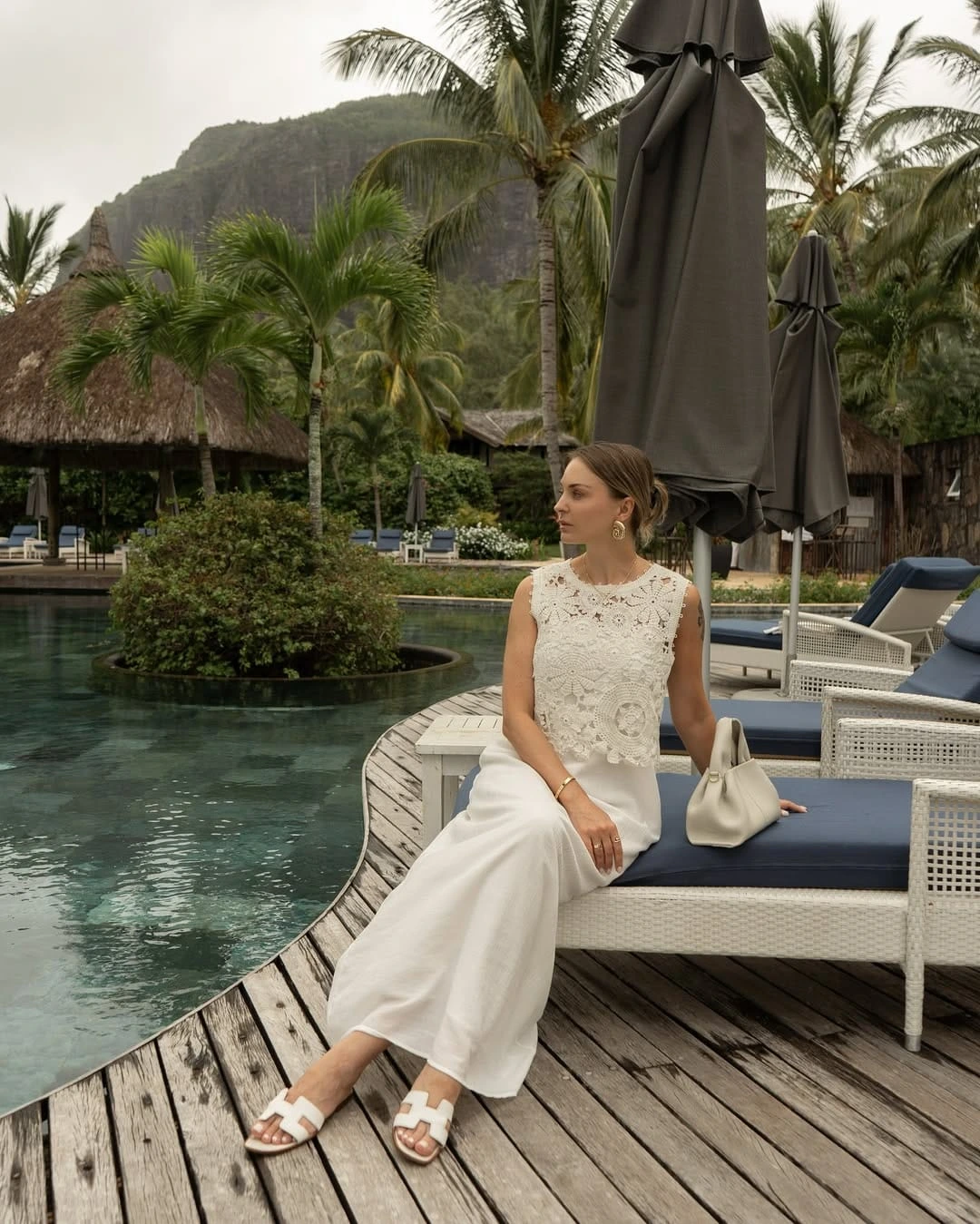 10- White Crochet and Wide-Leg Trousers
